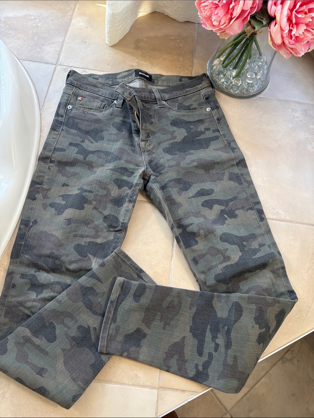 Hudson Jeans Camouflage Waistband in Olive and Charcoal